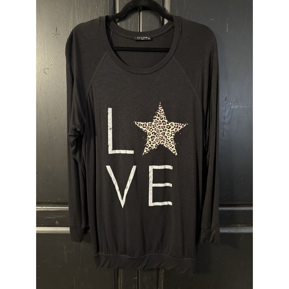 Zutter USA Women's Black French Terry Love Star Leopard Graphic Sweatshirt M